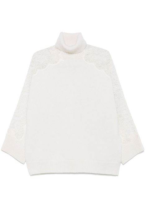 Maglione con inserti in pizzo in bianco Elie saab - donna ELIE SAAB | TO101NF24KWL01W0001